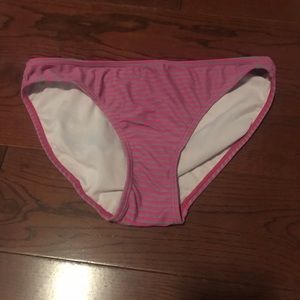 Pink and gray striped bikini bottoms